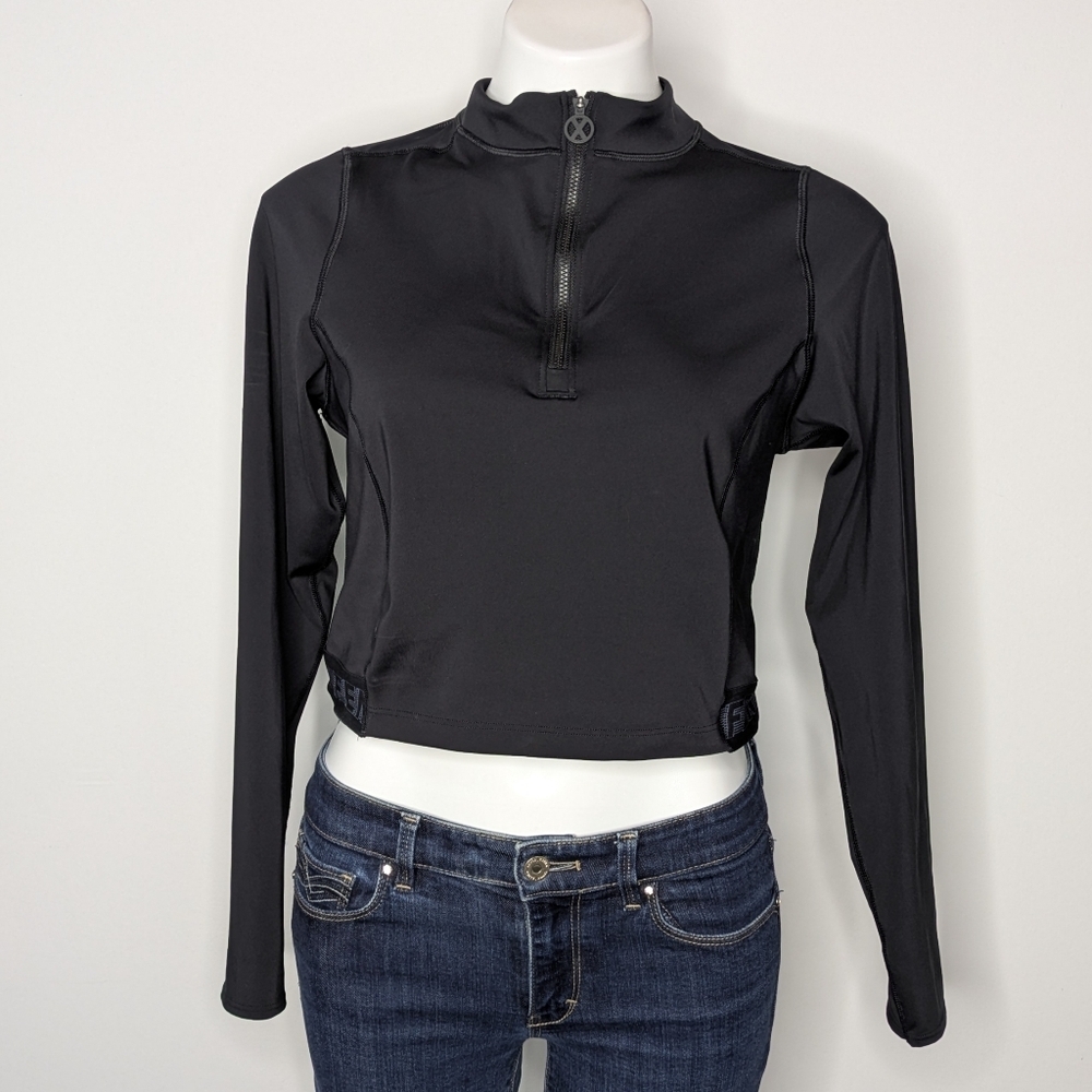 Savage X Fenty Black Cropped Mesh Back Long Sleeve Exercise Workout Top L/Xl